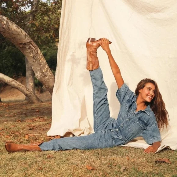 Free People Marci Denim Short Sleeve Jumpsuit - Picture 4 of 7